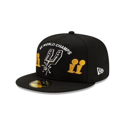 Black San Antonio Spurs Hat - New Era NBA Championship Trophy 59FIFTY Fitted Caps USA8641052